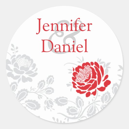 Sticker Rond Sceau d'enveloppe rouge et gris Damas (Devant)