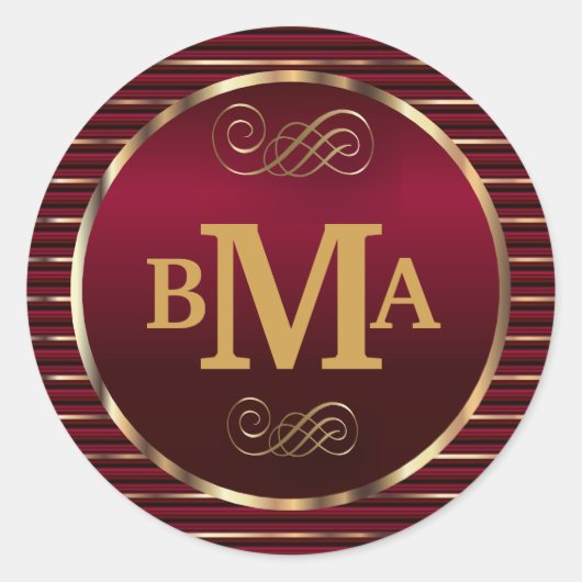 Sticker Rond Sceau d'enveloppe rouge foncé et or (Devant)