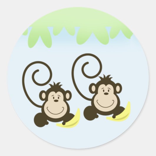 Sticker Rond Sceau d'enveloppe SILLY TWIN MONKEYS - Bleu (Devant)
