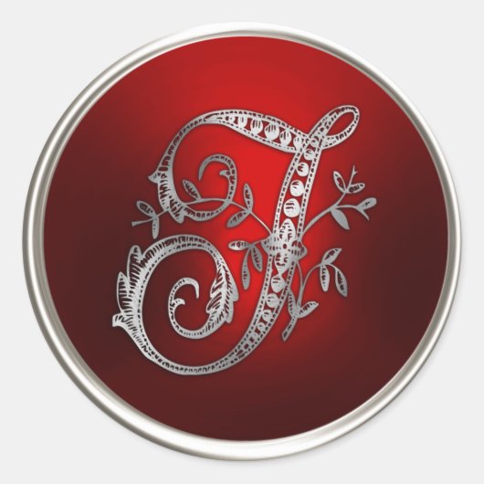 Sticker Rond Sceau d'enveloppe T en argent et en monogramme rou (Devant)