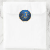 Sticker Rond Sceau d'enveloppe T Monogramme or et bleu (Sac)