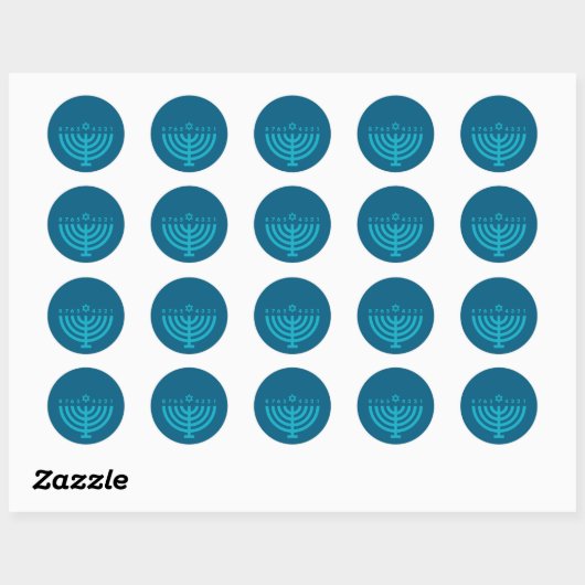 Sticker Rond Sceau d'enveloppe Turquoise et bleue Hanoukka Meno (Feuille)