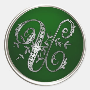 Sticker Rond Sceau d'enveloppe U Monogramme en argent et émerau