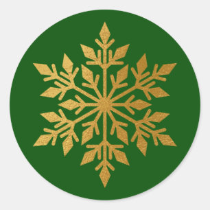 Sticker Rond Sceau d'enveloppe verte de flocons d'eau doré de l