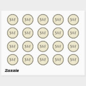 Sticker Rond Sceau d'enveloppe vintage Monogramme (Feuille)