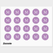 Sticker Rond Sceau d'enveloppe violet et monogramme blanc (Feuille)