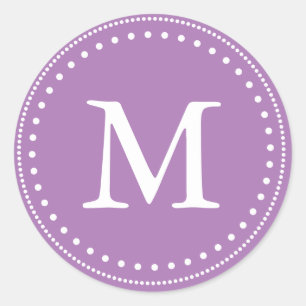 Sticker Rond Sceau d'enveloppe violet et monogramme blanc