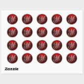 Sticker Rond Sceau d'enveloppe Y de Monogramme rouge et argent (Feuille)