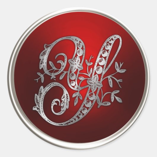Sticker Rond Sceau d'enveloppe Y de Monogramme rouge et argent (Devant)
