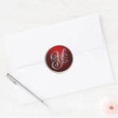 Sticker Rond Sceau d'enveloppe Y de Monogramme rouge et argent (Enveloppe)