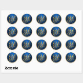 Sticker Rond Sceau d'enveloppe Y Monogramme or et bleu (Feuille)