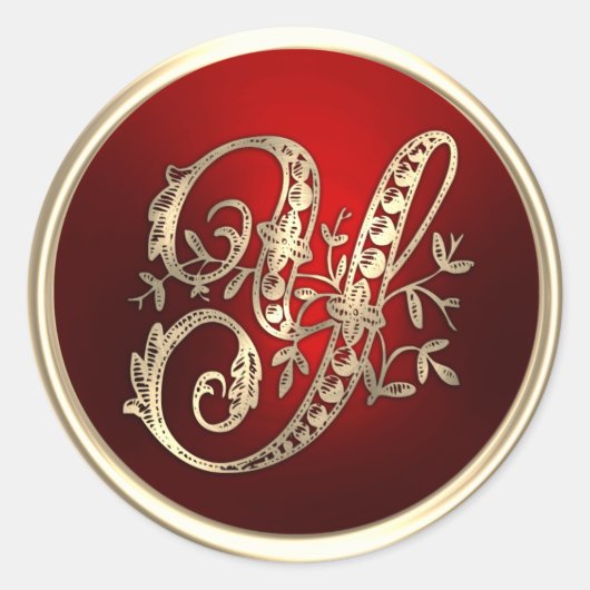 Sticker Rond Sceau d'enveloppe Y Monogramme or et rouge (Devant)