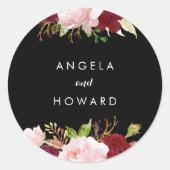 Sticker Rond Sceau d'enveloppes Mariage noir tropical classique (Devant)