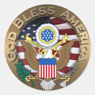 Sticker Rond Sceau des États-Unis d'Amérique - Dieu béni l'Amér