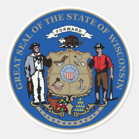 Sticker Rond Sceau d'État du Wisconsin (Devant)