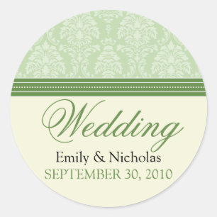 Sticker Rond Sceau d'invitation Mariage damassé de charme (vert