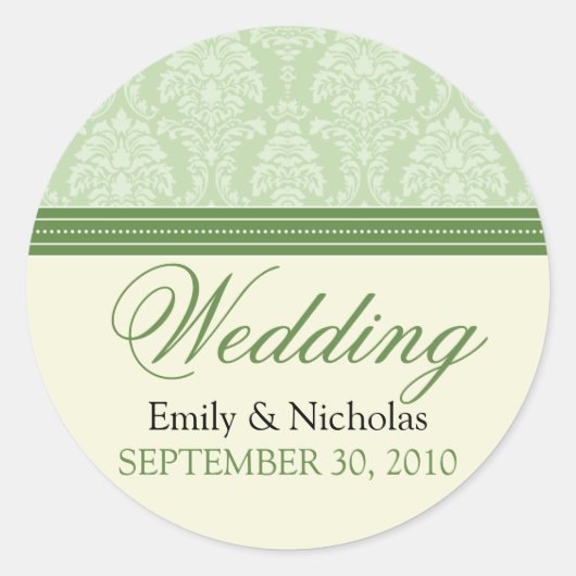 Sticker Rond Sceau d'invitation Mariage damassé de charme (vert (Devant)