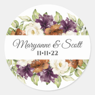Sticker Rond Sceau d'invitation Mariage de automne floral chic