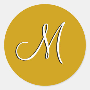 Sticker Rond Sceau d'or Monogramme M Faire-part de mariage
