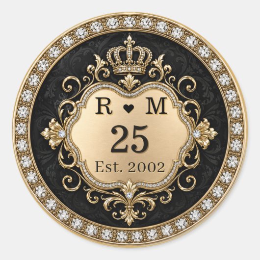 Sticker Rond Sceau doré Monogramme 25e Anniversaire (Devant)
