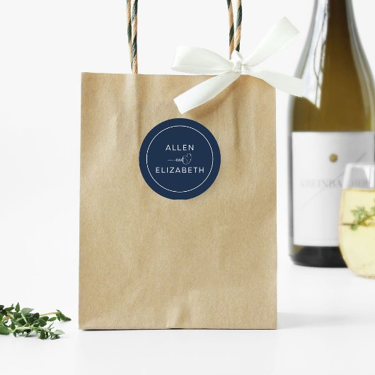 Sticker Rond Sceau élégant de mariage bleu marine moderne