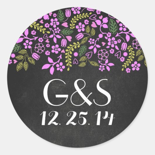 Sticker Rond Sceau mariage avec tableau de bord fleuri rustique (Devant)