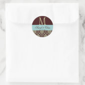 Sticker Rond Sceau Mariage bleu Brown Monogramme Damask (Sac)