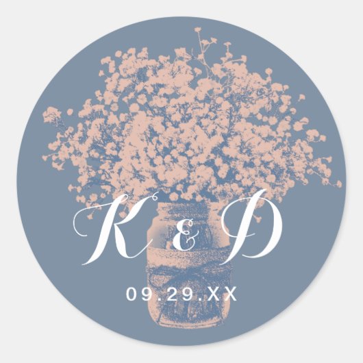 Sticker Rond Sceau Mariage bleu Dusty pour bébé rustique (Devant)