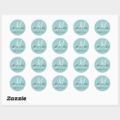 Sticker Rond Sceau Mariage bleu initial Monogramme (Feuille)