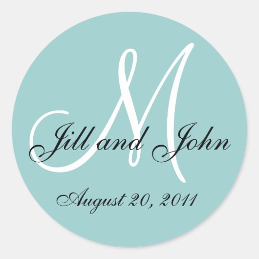 Sticker Rond Sceau Mariage bleu initial Monogramme (Devant)