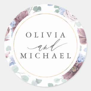 Sticker Rond Sceau Mariage bleu mauve et Dusty