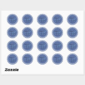 Sticker Rond Sceau mariage bleu monogramme (Feuille)