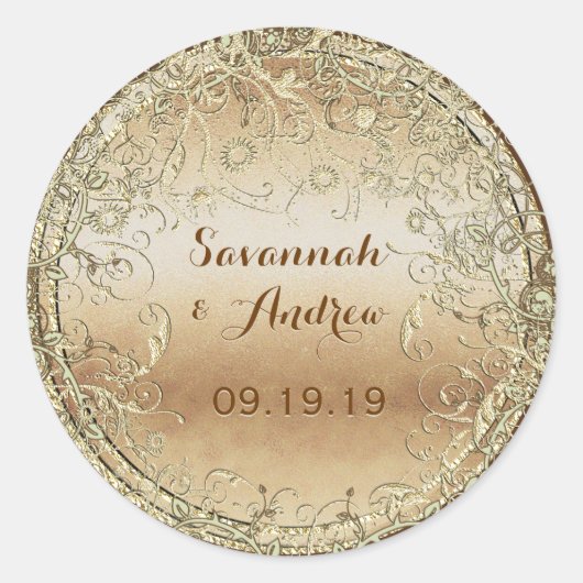 Sticker Rond Sceau Mariage Brown et or (Devant)