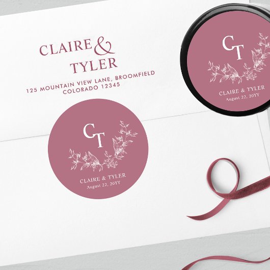 Sticker Rond Sceau Mariage Chic Bourgogne / Favoriser