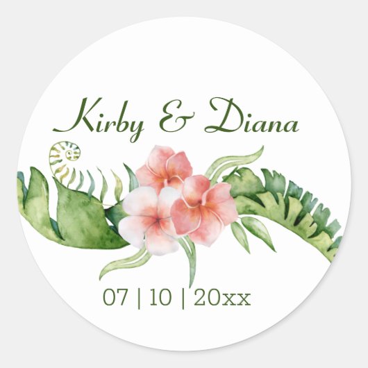 Sticker Rond Sceau Mariage de bouquet tropical (Devant)