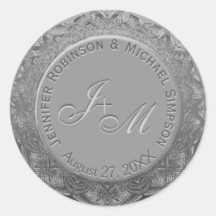 Sticker Rond Sceau Mariage de monogramme en argent personnalisa