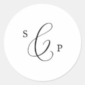 Sticker Rond Sceau Mariage de monogramme noir délicat (Devant)