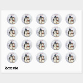 Sticker Rond Sceau Mariage de pingouin - Enregistrer la date (Feuille)