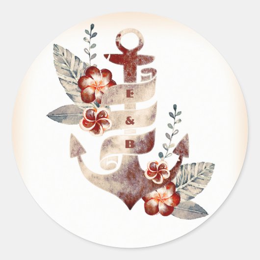 Sticker Rond Sceau Mariage de plage florale de Nautical (Devant)