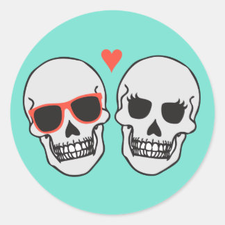 Sticker Rond Sceau Mariage de squelette (Turquoise)