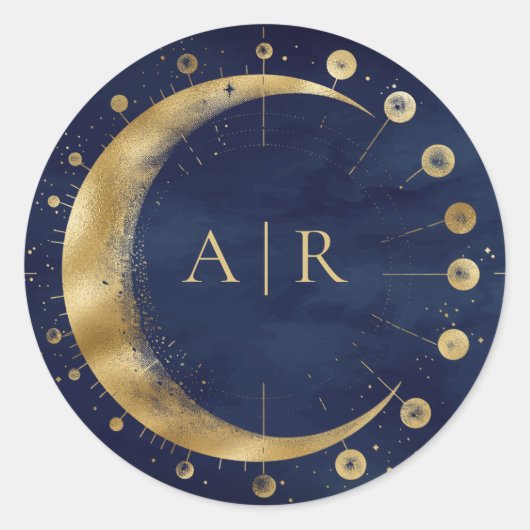 Sticker Rond Sceau Mariage d'enveloppe bleu marine de croissant (Devant)