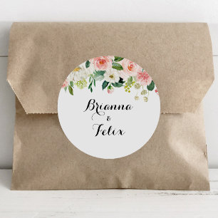 Sticker Rond Sceau Mariage d'enveloppe de feuillage vert floral