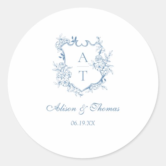 Sticker Rond Sceau Mariage d'enveloppe de monogramme bleu vibre (Devant)