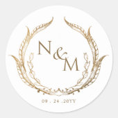 Sticker Rond Sceau Mariage d'enveloppe de monogramme or/autocol (Devant)