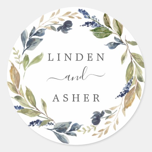 Sticker Rond Sceau Mariage d'enveloppe de verdure d'automne (Devant)