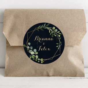 Sticker Rond Sceau Mariage d'enveloppe doré bleu vert géométriq