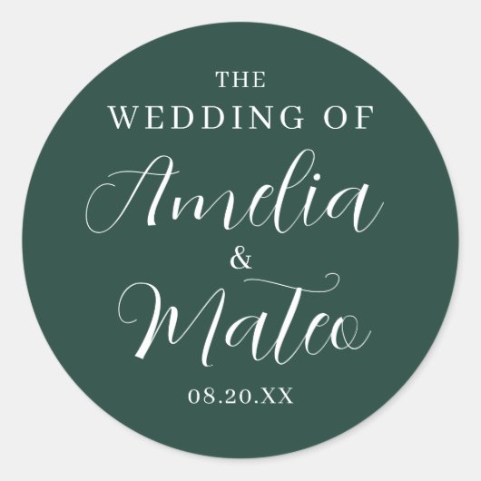 Sticker Rond Sceau Mariage d'enveloppe Emerald Green Calligraph (Devant)
