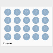 Sticker Rond Sceau Mariage d'enveloppe en monogramme bleu pouss (Feuille)
