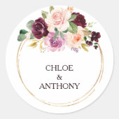 Sticker Rond Sceau Mariage d'enveloppe géométrique or bordeaux (Devant)