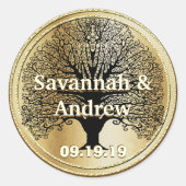 Sticker Rond Sceau Mariage d'or Elegant Swirl Black Tree (Devant)